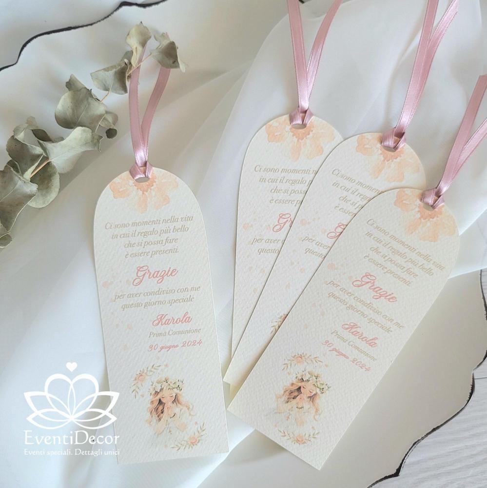 Segnaposto segnalibro grafica bimba e rose con frase - EventiDecor