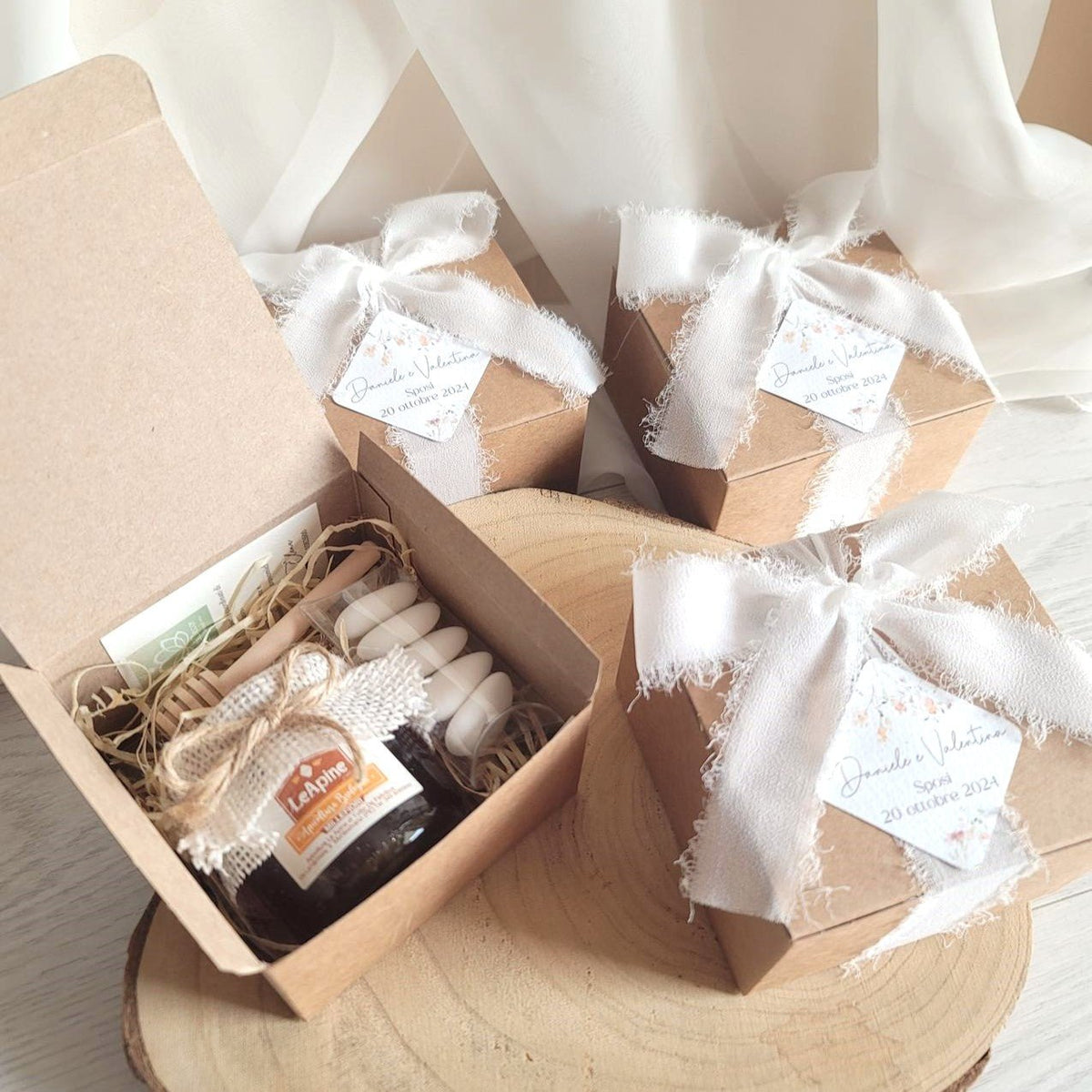 Box bomboniera elegante con miele - EventiDecor