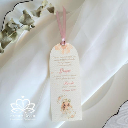 Segnaposto segnalibro grafica bimba e rose con frase - EventiDecor