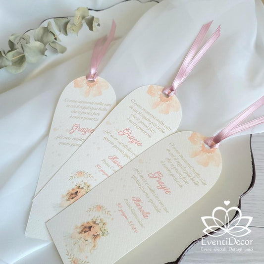 Segnaposto segnalibro grafica bimba e rose con frase - EventiDecor