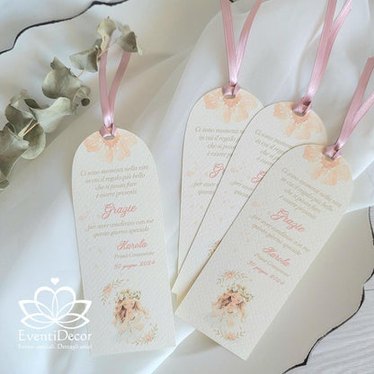 Segnaposto segnalibro grafica bimba e rose con frase - EventiDecor
