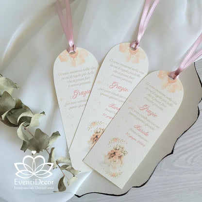 Segnaposto segnalibro grafica bimba e rose con frase - EventiDecor